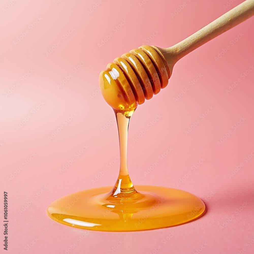 Golden honey dripping from wooden dipper - ideal for food blogs, healthy lifestyle websites, natural products packaging, and wellness presentations Golden honey dripping from wooden dipper - ideal for food blogs, healthy lifestyle websites, natural products packaging, and wellness presentations