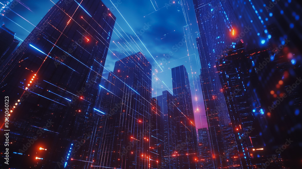Smart digital city with connection cyber security network reciprocity over the cityscape . future smart wireless digital city and social media networking systems that connects people within the city Smart digital city with connection cyber security network reciprocity over the cityscape . future smart wireless digital city and social media networking systems that connects people within the city