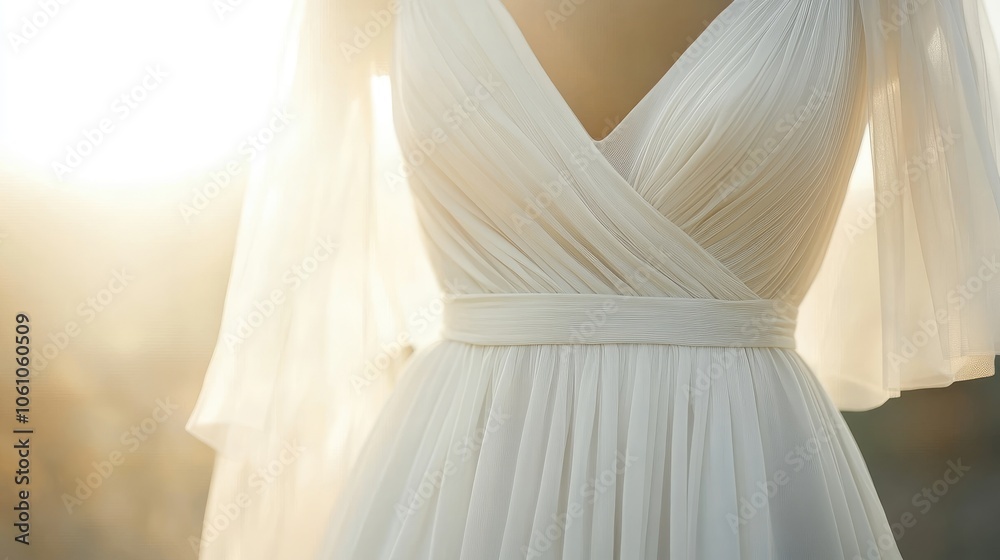 Elegant White Dress in Sunlit Background Elegant White Dress in Sunlit Background