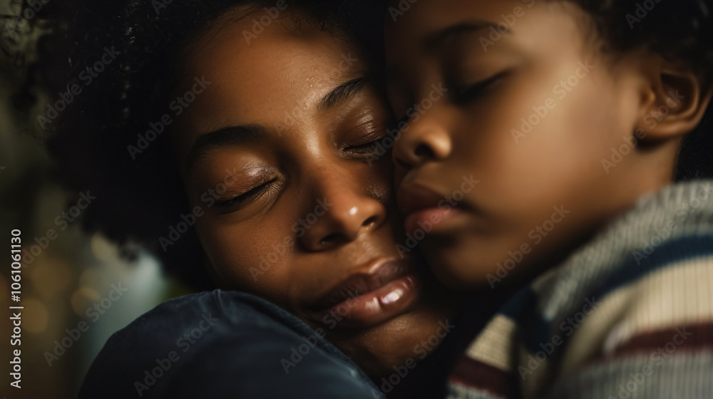 Mother and Child Son Having Tender Moment Together: African American Family and Love Concept