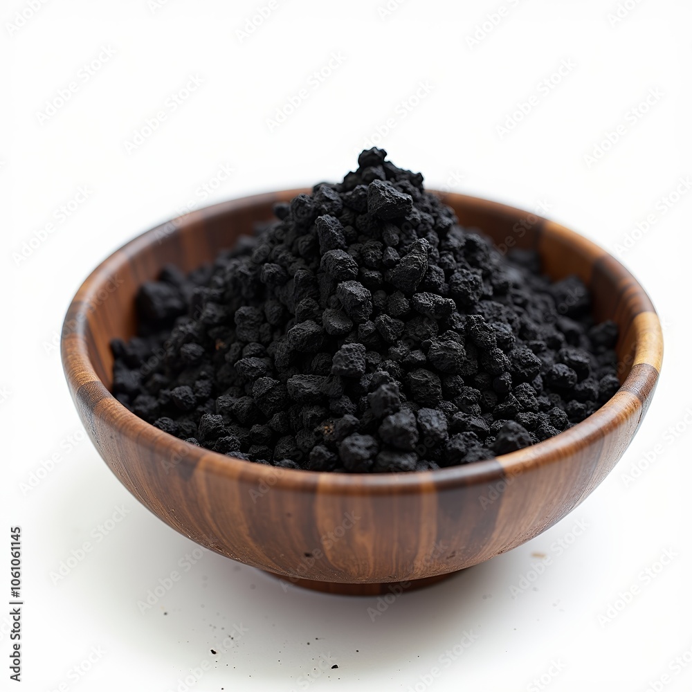 Activated charcoal powder in wooden bowl - ideal for natural remedy blogs, detox websites, beauty DIY recipes, and health supplement presentations Activated charcoal powder in wooden bowl - ideal for natural remedy blogs, detox websites, beauty DIY recipes, and health supplement presentations