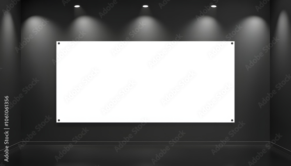 Blank banner in interior with black wall isolated with white highlights, png Blank banner in interior with black wall isolated with white highlights, png