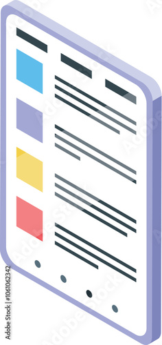 Modern tablet displaying checklist with colorful markers, enhancing productivity and organization in isometric perspective