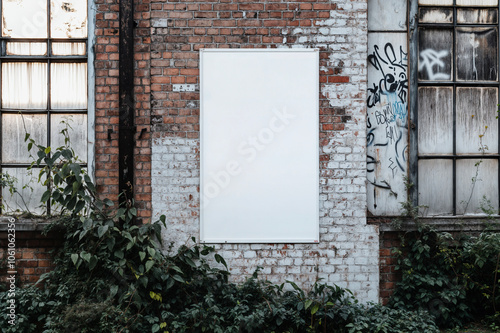 White frame on a rough bricks wall