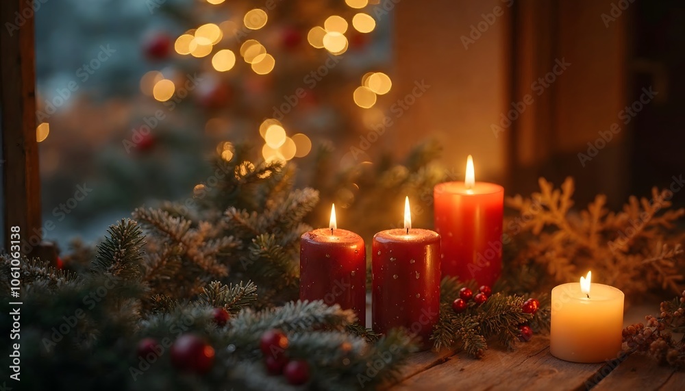 christmas tree with candles and decorations christmas tree with candles and decorations