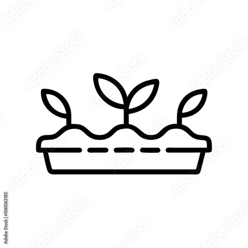 Line art icon of seed tray with sprouts