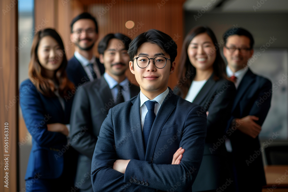 Photograph of a Japan professional group of lawyers with the director at the front. Photograph of a Japan professional group of lawyers with the director at the front.