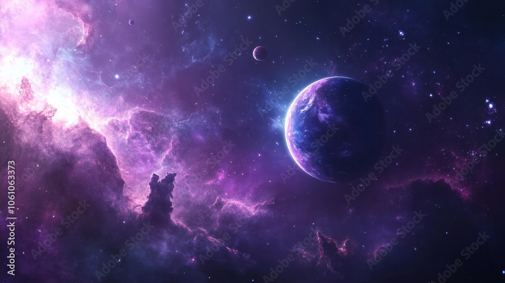 Majestic Cosmic Landscape with Planets and Nebulae Majestic Cosmic Landscape with Planets and Nebulae