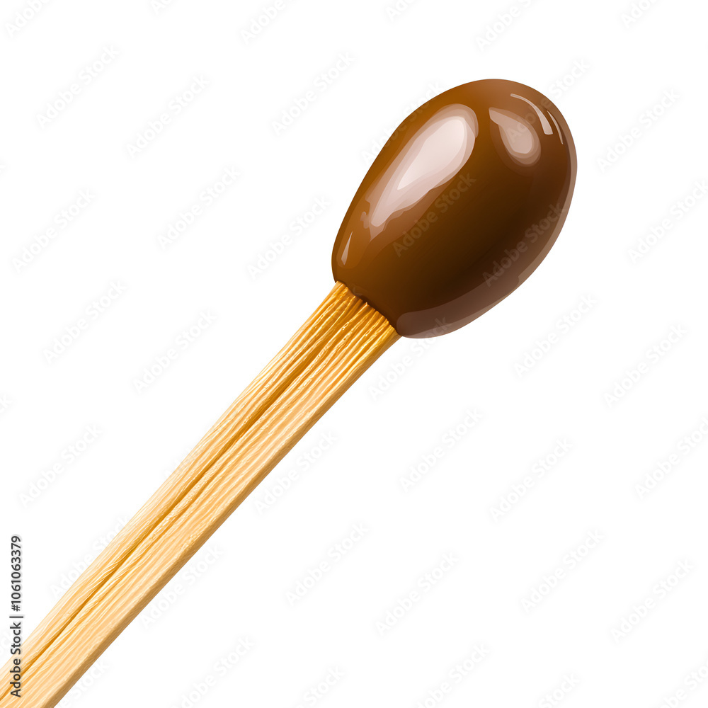 Close-up view of a matchstick with a brown tip highlighting craftsmanship in everyday items against a white background Close-up view of a matchstick with a brown tip highlighting craftsmanship in everyday items against a white background