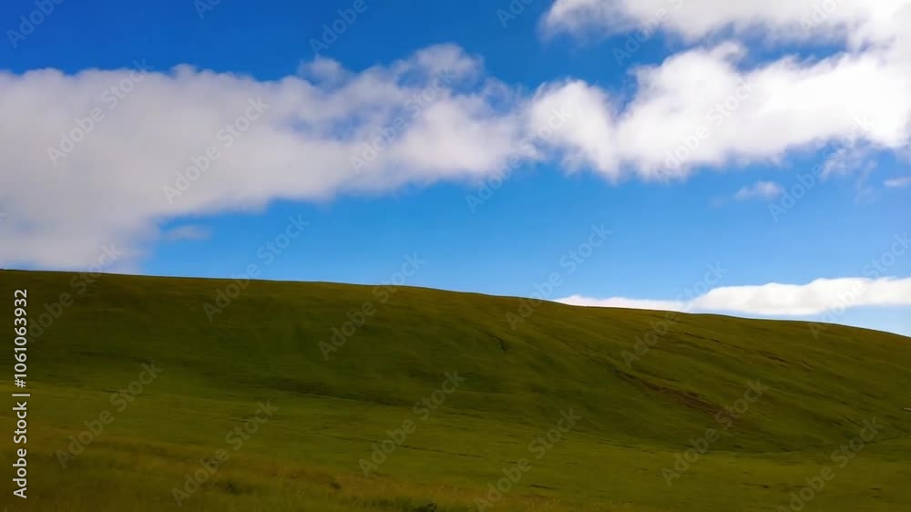 A stunning video of lush green hills under a bright blue sky with towering clouds
A stunning video of lush green hills under a bright blue sky with towering clouds