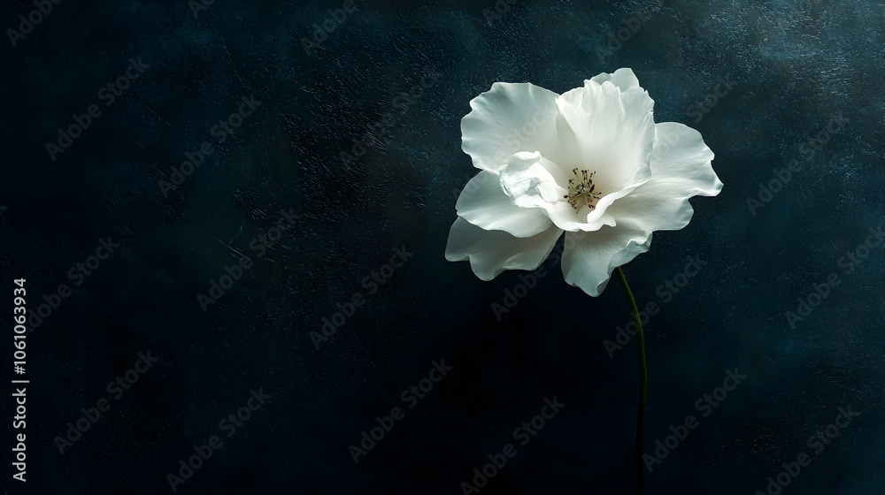 A delicate white flower displayed against a dark background, illustrating minimalist nature art - A delicate white flower displayed against a dark background, illustrating minimalist nature art -