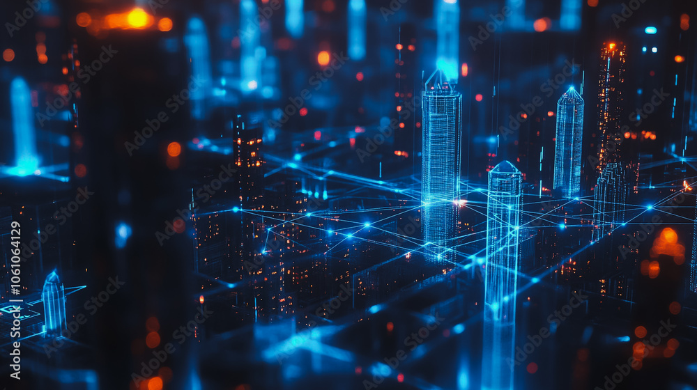 Smart digital city with connection cyber security network reciprocity over the cityscape . future smart wireless digital city and social media networking systems that connects people within the city Smart digital city with connection cyber security network reciprocity over the cityscape . future smart wireless digital city and social media networking systems that connects people within the city