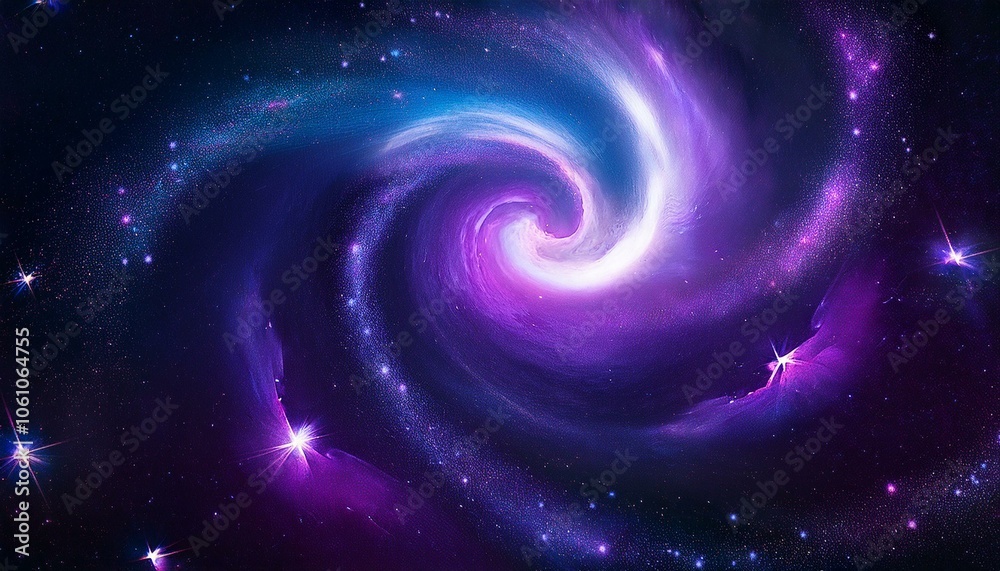 A swirling galaxy with a bright, white core, surrounded by a colorful halo and twinkling stars. A swirling galaxy with a bright, white core, surrounded by a colorful halo and twinkling stars.