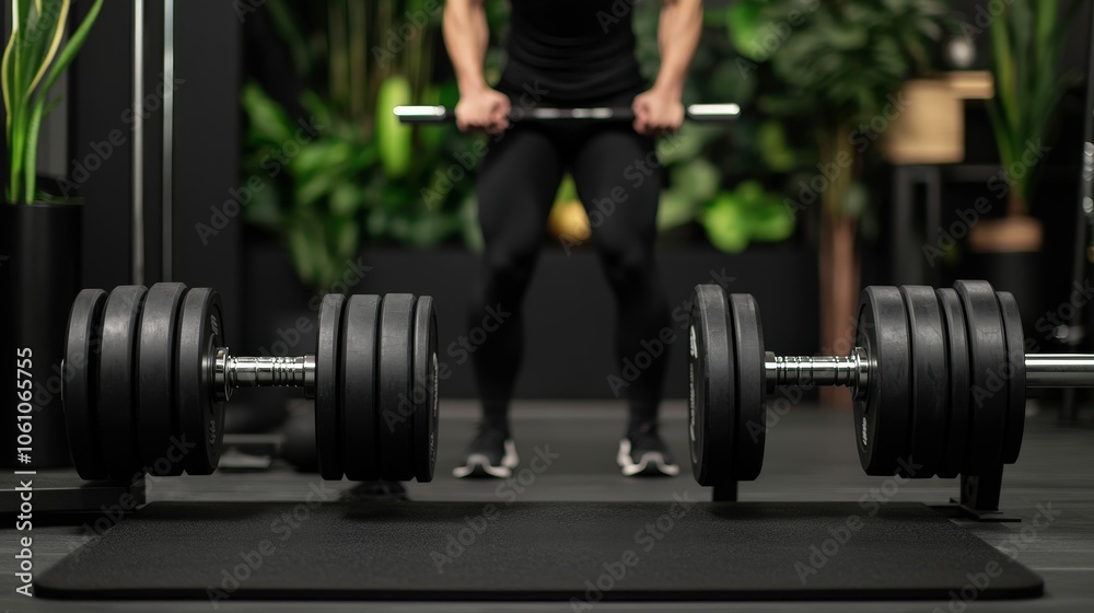 Naklejka premium Person Lifting Weights in Modern Home Gym Setup