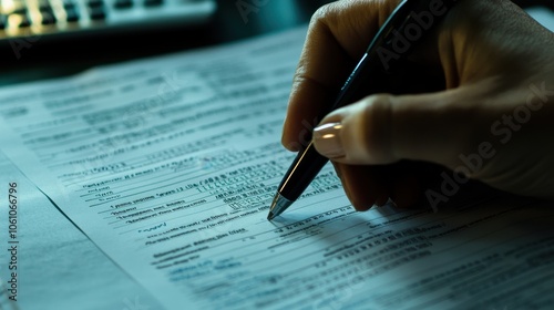 Filling Out a Legal Document with a Pen
