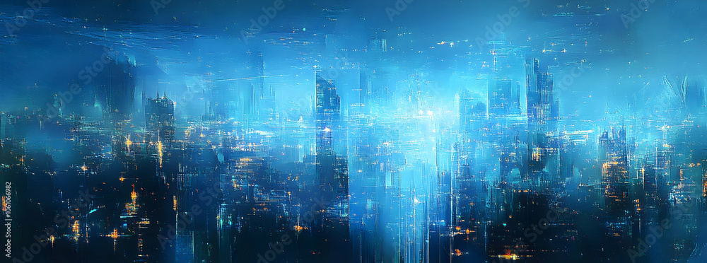Abstract digital cityscape with glowing blue towers, evoking futuristic urban energy - Abstract digital cityscape with glowing blue towers, evoking futuristic urban energy -
