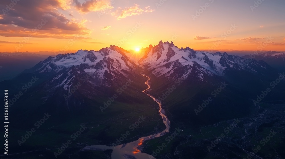 Fototapeta premium Stunning Sunrise Over Snow-Capped Mountain Landscape
