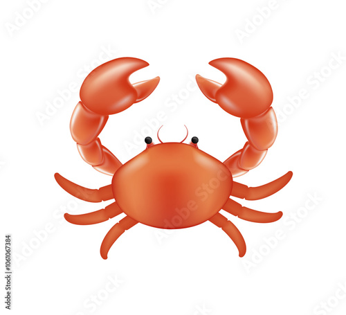 Crab realistic 3D vector illustration, cartoon clipart, animal in 3D style. Seafood vector illustration. Sea animals, underwater creatures, ocean animals, marine life concept. Crab vector design