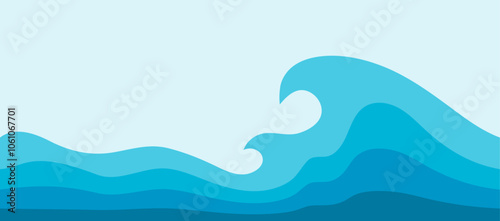 Abstract blue ocean waves. Dynamic curve sea wave seamless pattern. Vector banner. Flat design.