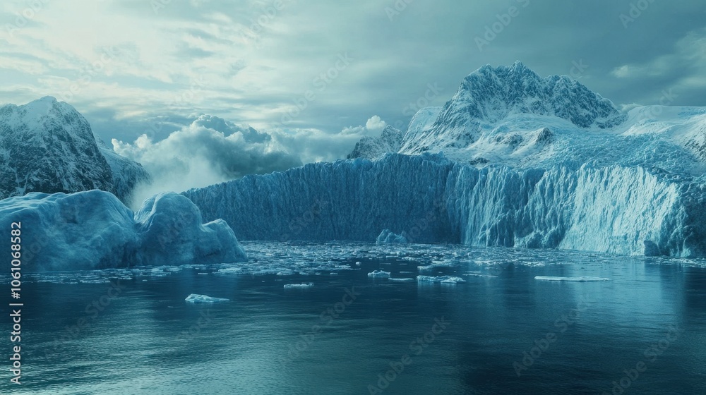 Majestic Glacial Landscape with Towering Mountains and Serene Fjord