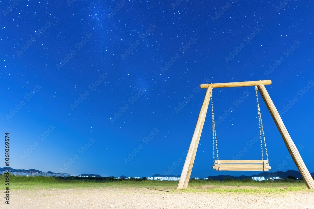 Gentle Swings Sway Under a Starry Sky in a Serene Night Playground Gentle Swings Sway Under a Starry Sky in a Serene Night Playground