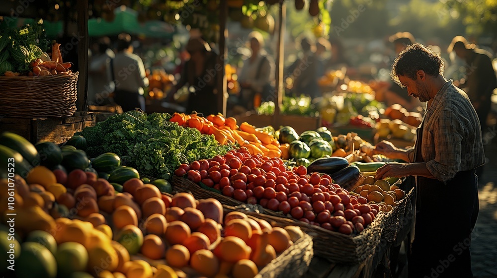 Vibrant Farmers Market Scene with Fresh Produce Vibrant Farmers Market Scene with Fresh Produce