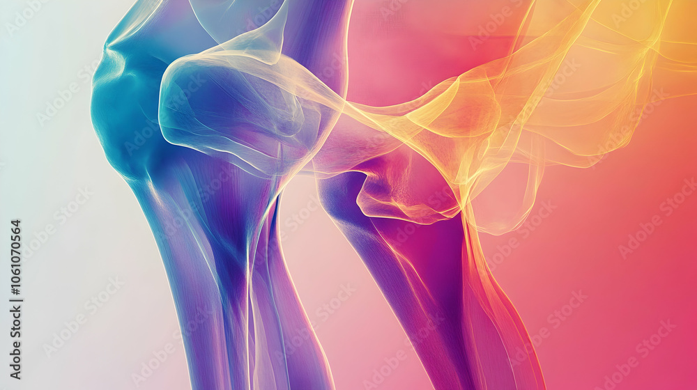 Obraz premium Colorful abstract representation of an x-ray of a knee joint, focusing on anatomical artistry -