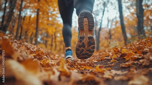 Person Running on Scenic Trail in Autumn Park