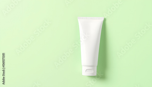 Empty white packaging tube for beauty spa, medical skin care and cosmetic lotion cream packaging, face wash foam, product design layout on green background isolated with white highlights, png