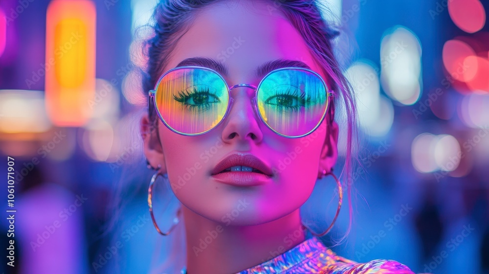 Obraz premium Vibrant Urban Portrait of Young Individual in Neon Lights