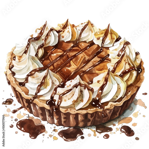 A watercolor vector of Banoffee Pie, isolated on a white background.