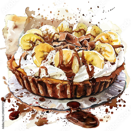 A watercolor vector of Banoffee Pie, isolated on a white background.