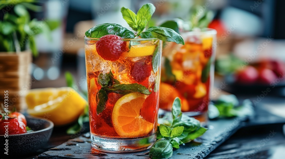Refreshing Summer Drink with Fruits and Herbs Refreshing Summer Drink with Fruits and Herbs