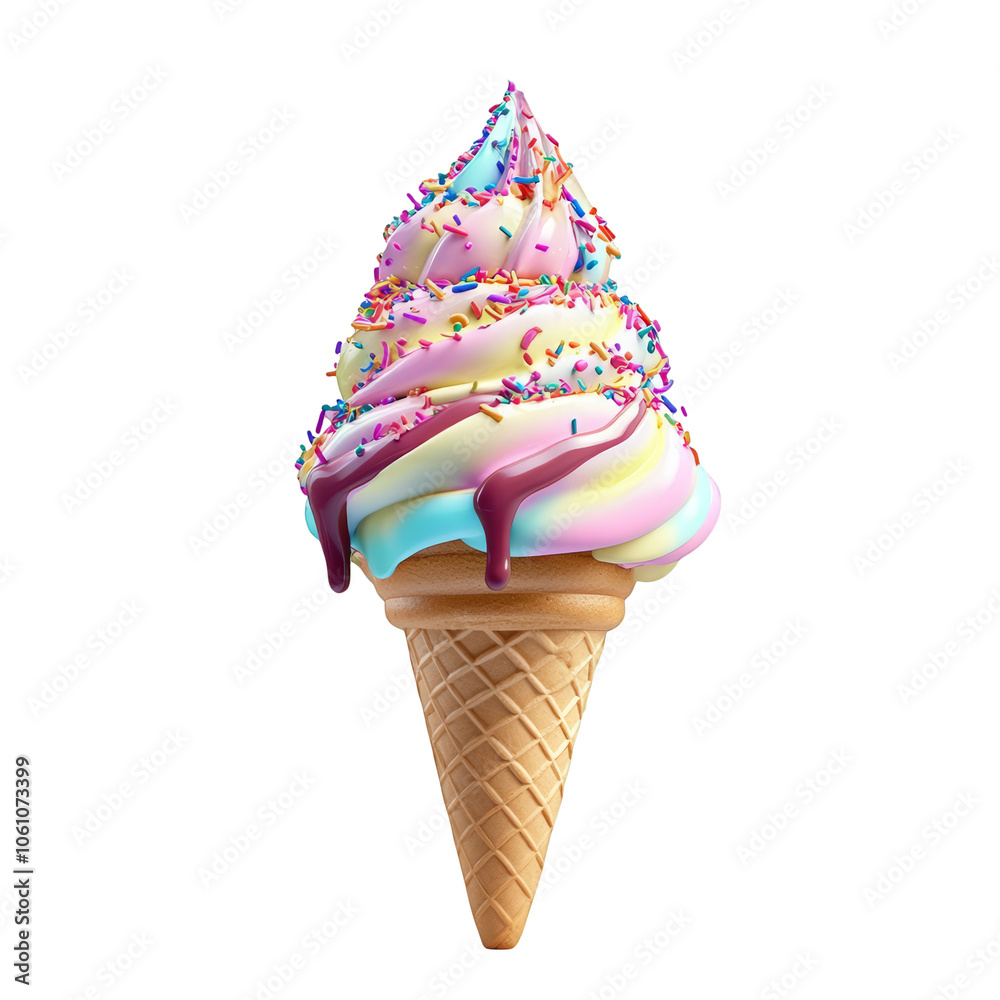 Rainbow Swirl Soft Serve Ice Cream Cone with Colorful Sprinkles and Chocolate Drizzle Isolated on White Background Sweet Dessert Treat Summer Refreshment Frozen Yogurt Gelato Food Photography Candy Rainbow Swirl Soft Serve Ice Cream Cone with Colorful Sprinkles and Chocolate Drizzle Isolated on White Background Sweet Dessert Treat Summer Refreshment Frozen Yogurt Gelato Food Photography Candy