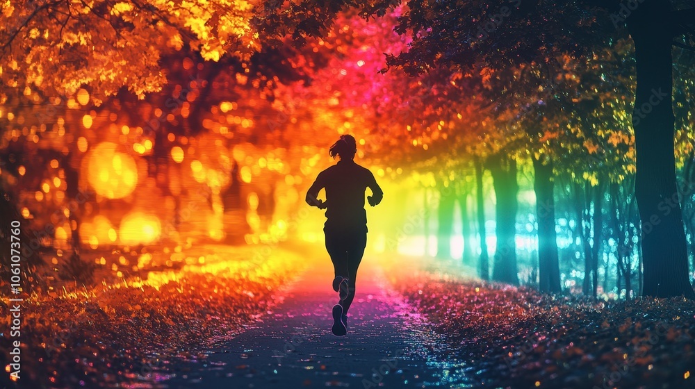 Runner in a Scenic Park Pathway at Dusk Runner in a Scenic Park Pathway at Dusk