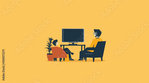 illustration of a family watching tv