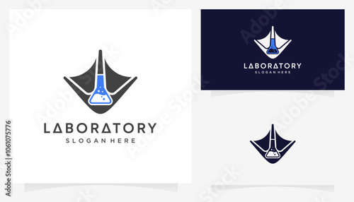 Combined vector of duck goose footprints with lab glass icons symbols. Abstract shape ideas science and animal research logo design graphic.