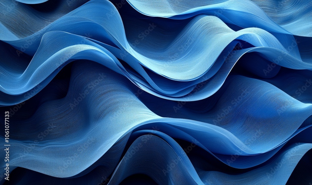 Abstract waves of blue fabric create a serene and fluid visual texture. Abstract waves of blue fabric create a serene and fluid visual texture.