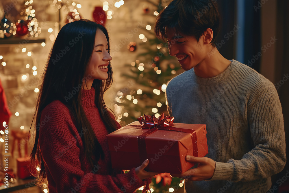 Couple Exchanging Christmas Gift Couple Exchanging Christmas Gift