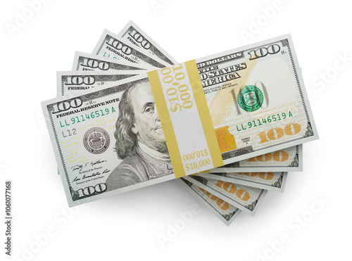 Fifty Thousand Dollars Stack of One Hundred Dollar Bills Isolated. Transparent PNG.