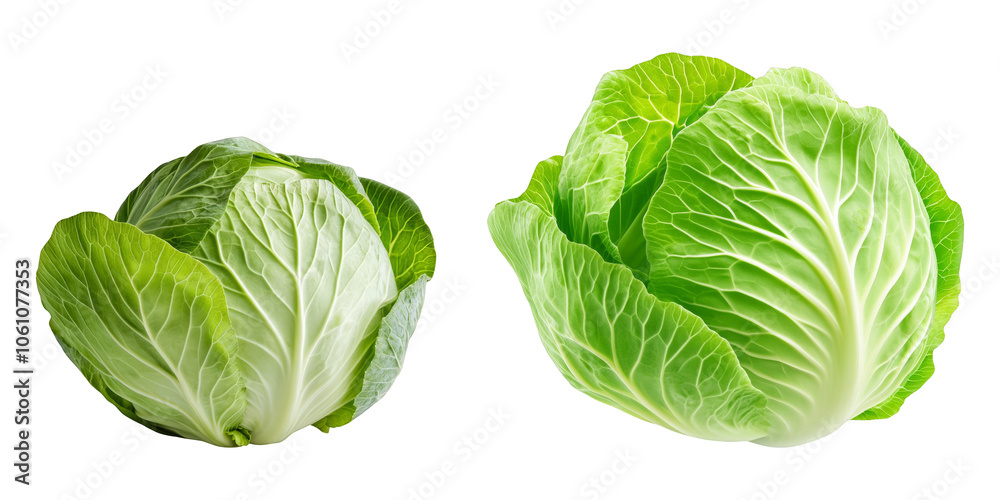 Fototapeta premium Fresh Green Cabbage Vegetable Isolated on White Background Healthy Food Organic Farm Fresh Produce Vegetarian Diet Ingredient Raw Green Cabbage Heads Healthy Eating Concept Whole Cabbages
