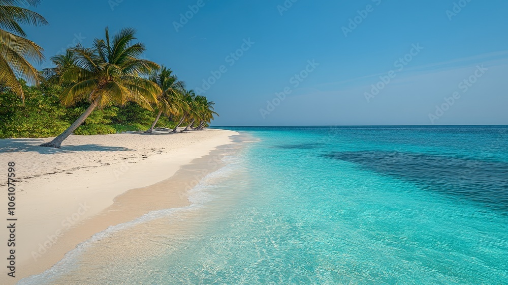 Naklejka premium Pristine Tropical Beach with Crystal Clear Waters