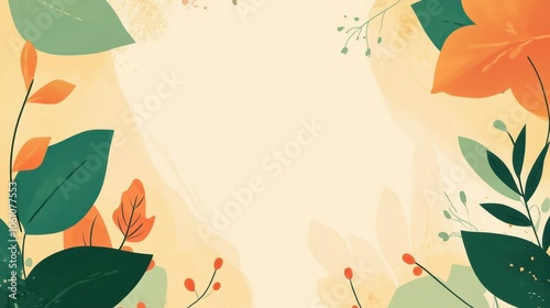 Vibrant Floral Nature Background with Leaves and Flowers