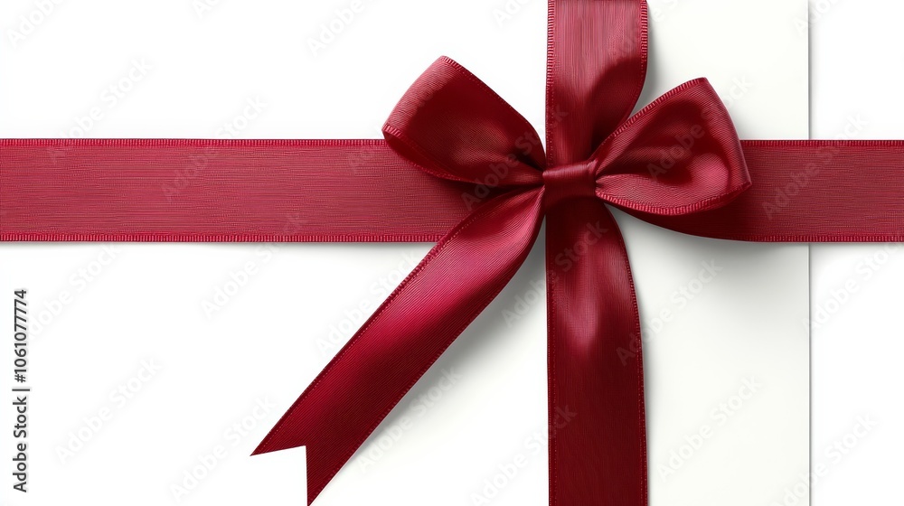 A white note card with a ribbon tied into a bow is the focus of the image. A white note card with a ribbon tied into a bow is the focus of the image.
