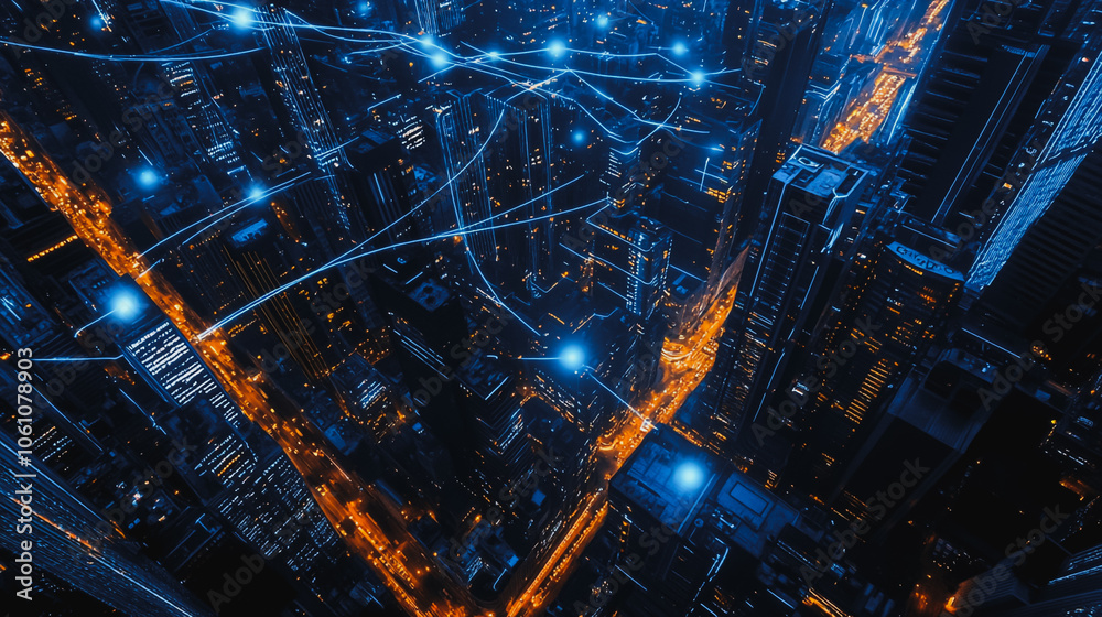 Smart digital city with connection cyber security network reciprocity over the cityscape . future smart wireless digital city and social media networking systems that connects people within the city Smart digital city with connection cyber security network reciprocity over the cityscape . future smart wireless digital city and social media networking systems that connects people within the city