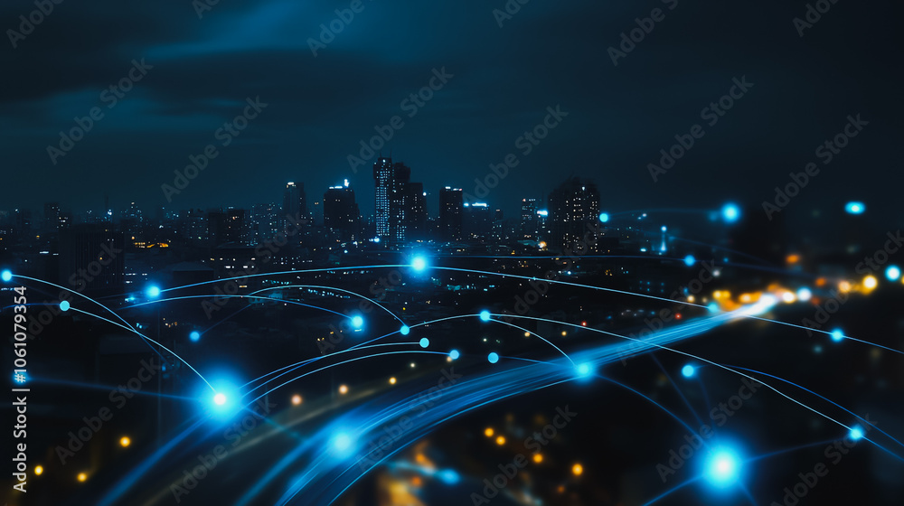 Smart digital city with connection cyber security network reciprocity over the cityscape . future smart wireless digital city and social media networking systems that connects people within the city Smart digital city with connection cyber security network reciprocity over the cityscape . future smart wireless digital city and social media networking systems that connects people within the city