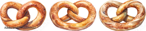 set of watercolor pretzel isolated