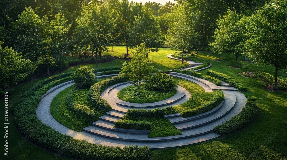 Serene Circular Path in Lush Nature Setting Serene Circular Path in Lush Nature Setting