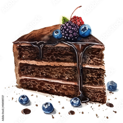 A watercolor vector of Blackout cake, isolated on a white background.
