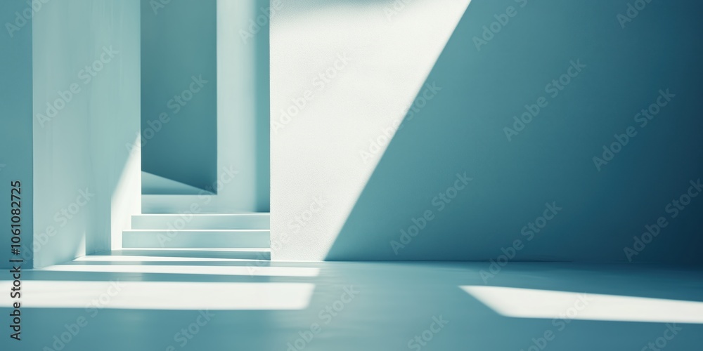 Fototapeta premium Pastel blue interior with natural light, abstract minimalist background
